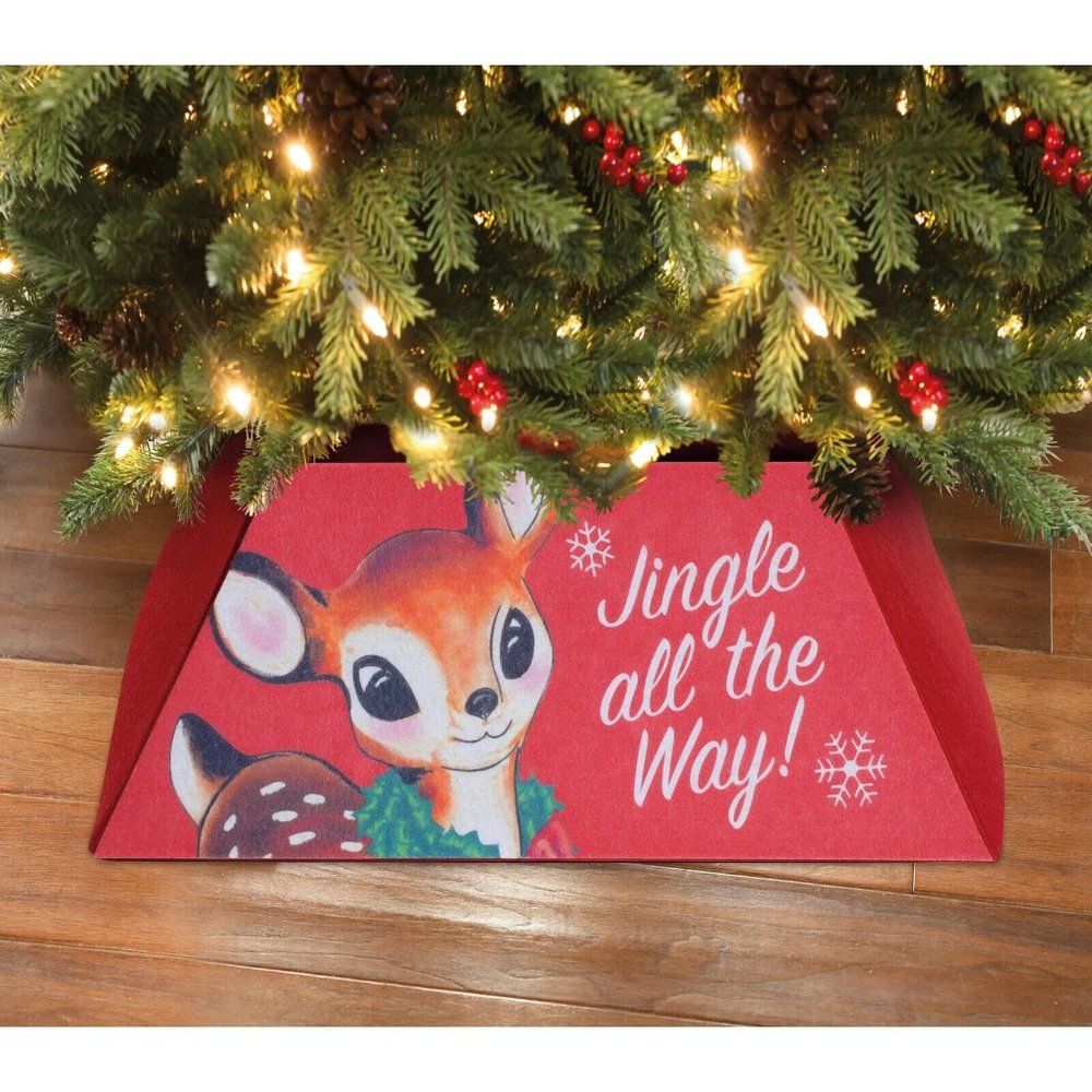 Holiday Time Felt Square Tree Stand Cover/Band-Super Cute Retro Spotted Deer~